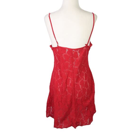 Vintage 90s red heart lace mini lingerie slip dress M - Picture 4 of 5